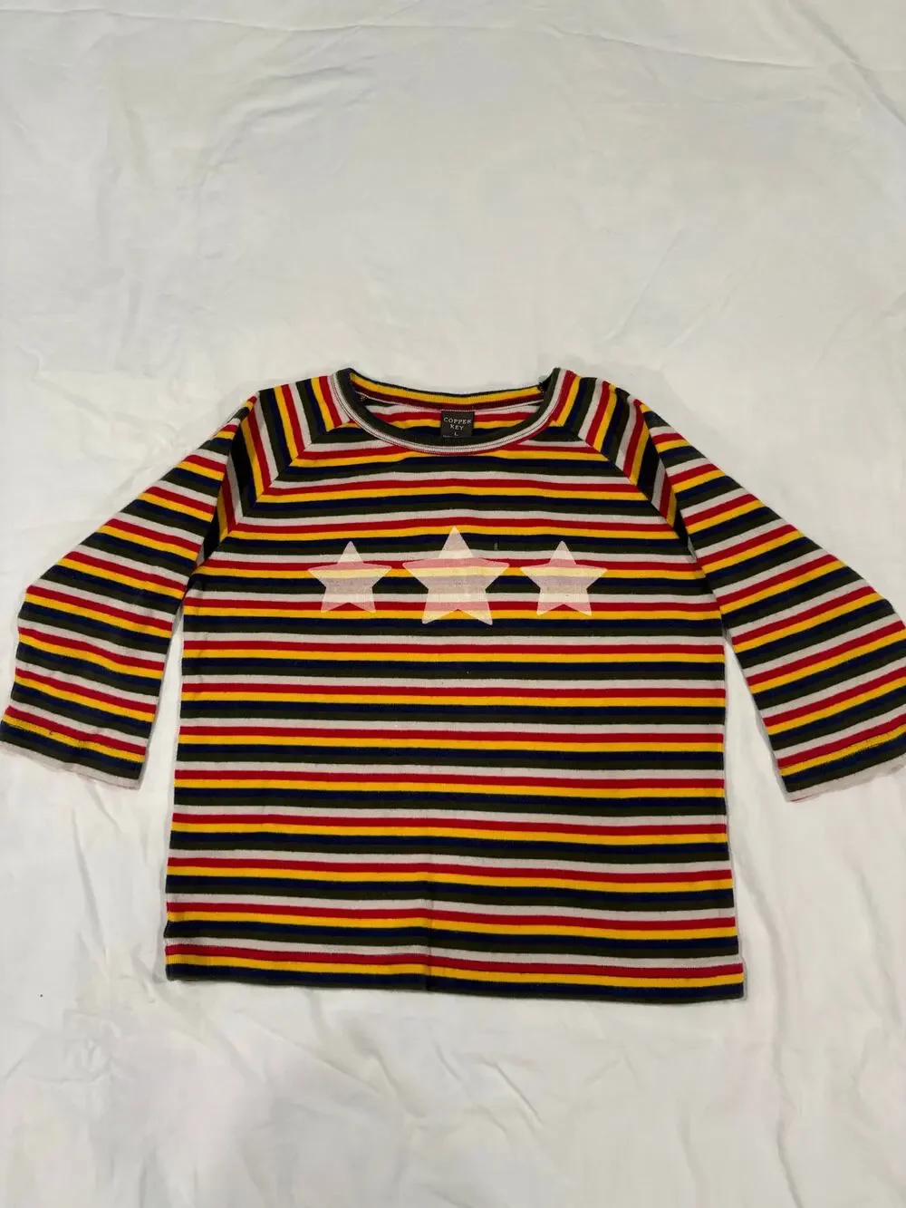 Vintage 90s Y2K Striped Stars 3/4 Sleeve Tee Shirts kids size Large